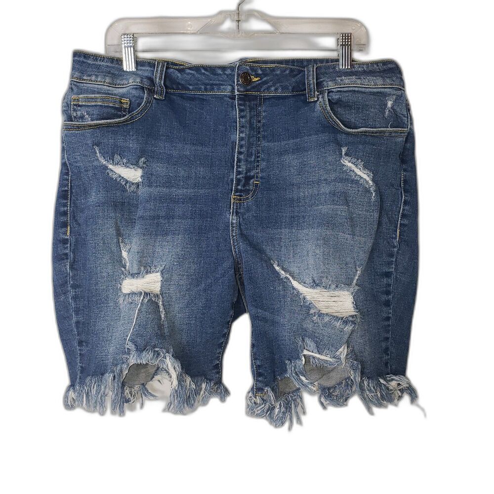 MS. CELLO Destroyed and Distressed Denim Jean Shorts Plus Size 2X